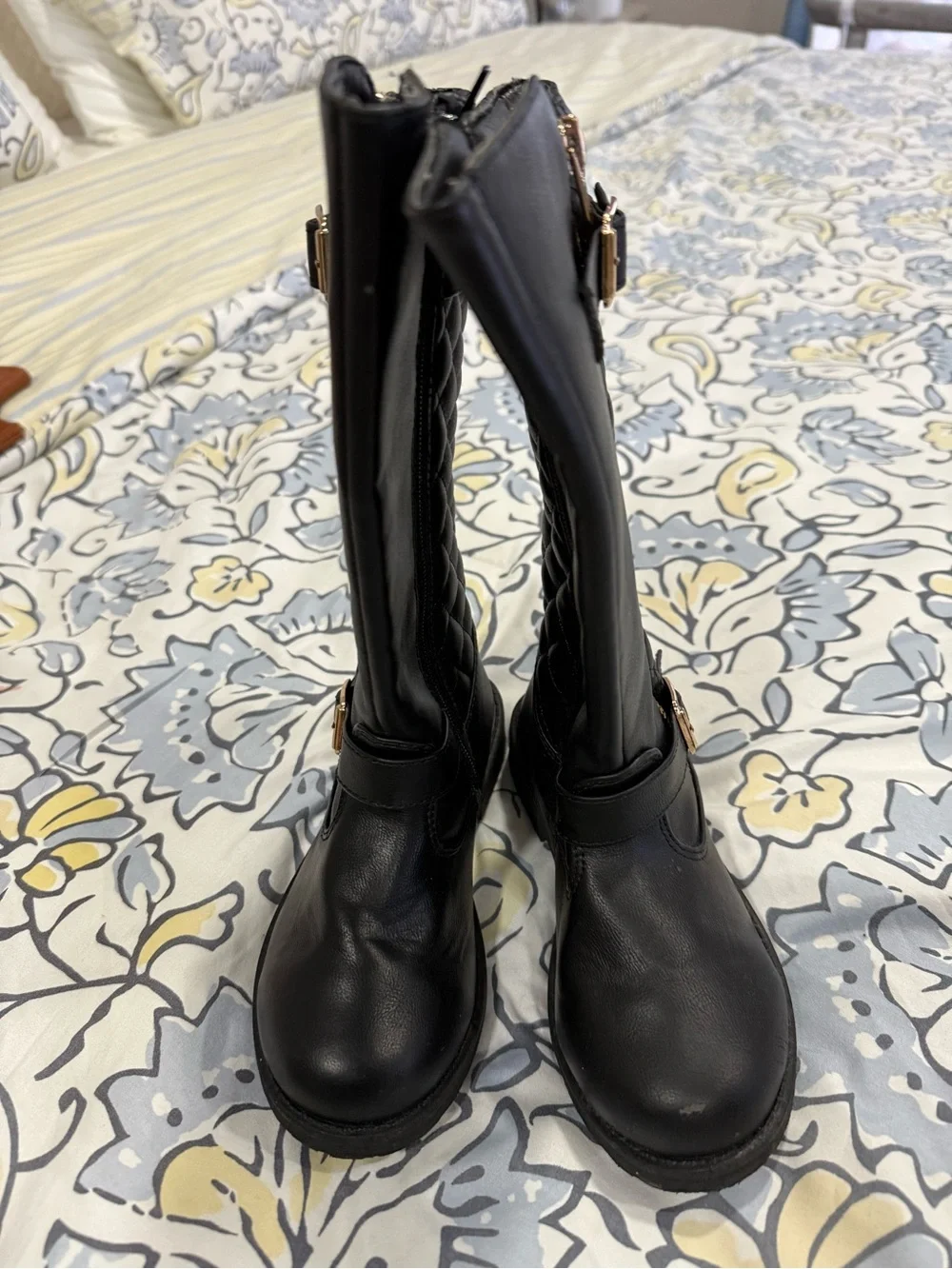 The Children's Place Black Quilted Tall Riding Boots with Gold Zipper